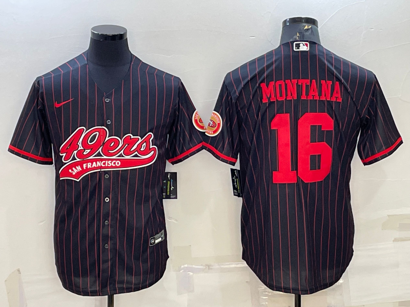 Men's San Francisco 49ers #16 Joe Montana Black Cool Base Stitched Baseball Jersey